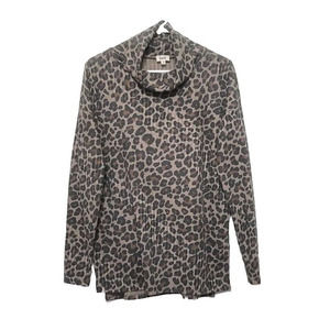 Bke Leopard Print Cowl Neck Long Sleeve Shirt Womens Size S Split Side Ribbed